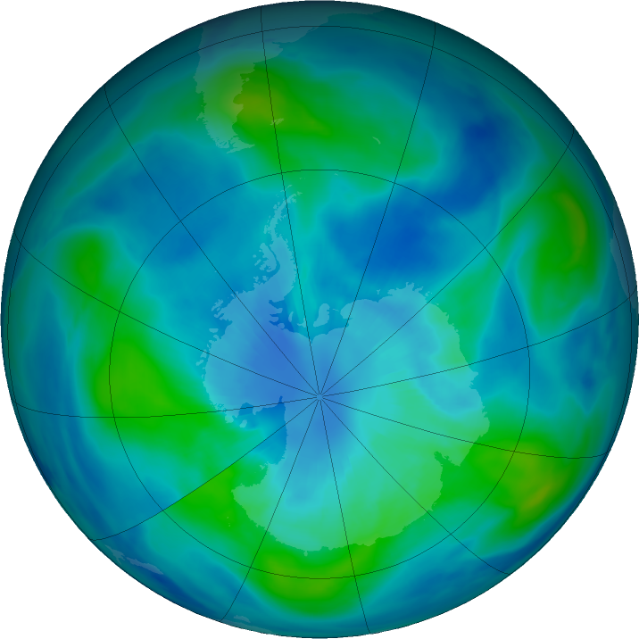 Antarctic ozone map for 29 March 2022